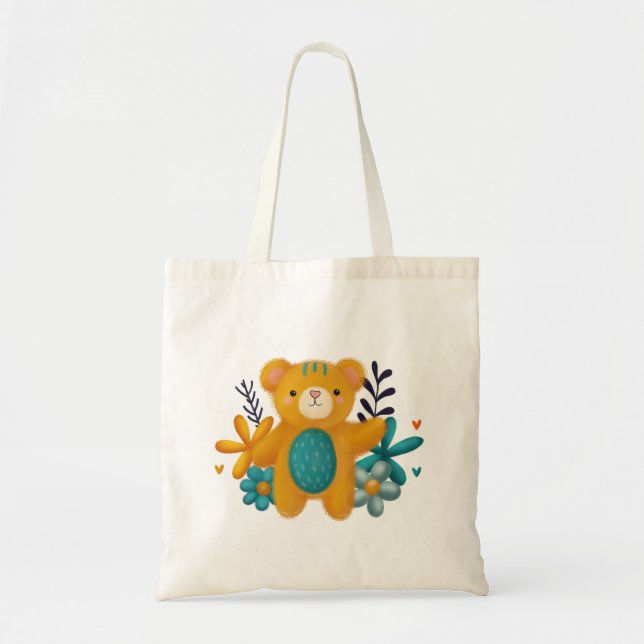 Cute Teddy Bear Tote Bag — Kawaii Design (Front)