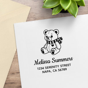 Cute Teddy Bear Toy with Scarf Address Rubber Stamp