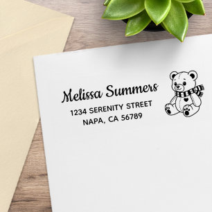 Cute Teddy Bear Toy with Scarf Return Address Rubber Stamp