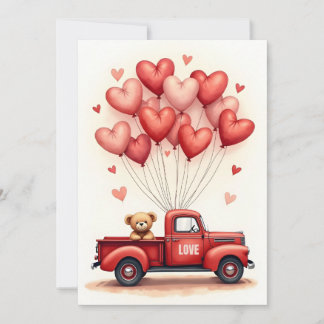 Cute Teddy Bear Truck Valentine Card