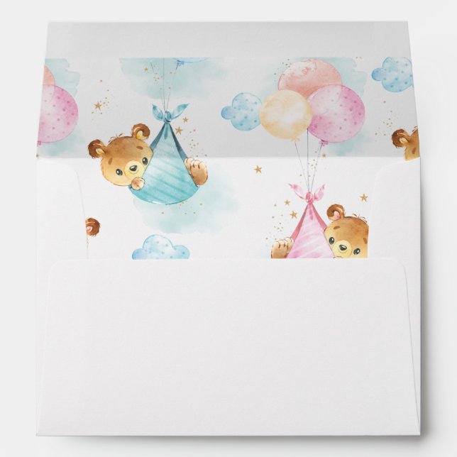 Cute Teddy Bear Twin Girl Boy Baby Shower Envelope (Back (Bottom))
