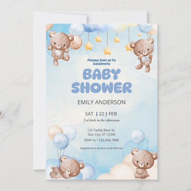 Cute Teddy Bear Twinkle Little Star Invitation (Front)