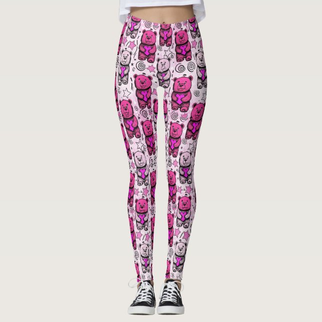 Cute Teddy Bear Valentine Pattern Leggings (Front)