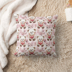 Cute Teddy Bear Valentine’s Day Hearts Pattern Cushion