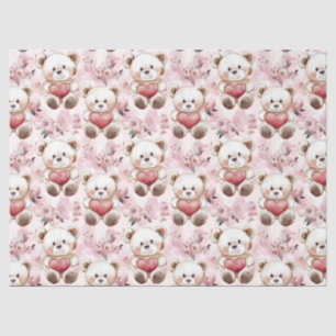 Cute Teddy Bear Valentine’s Day Hearts Pattern Tissue Paper