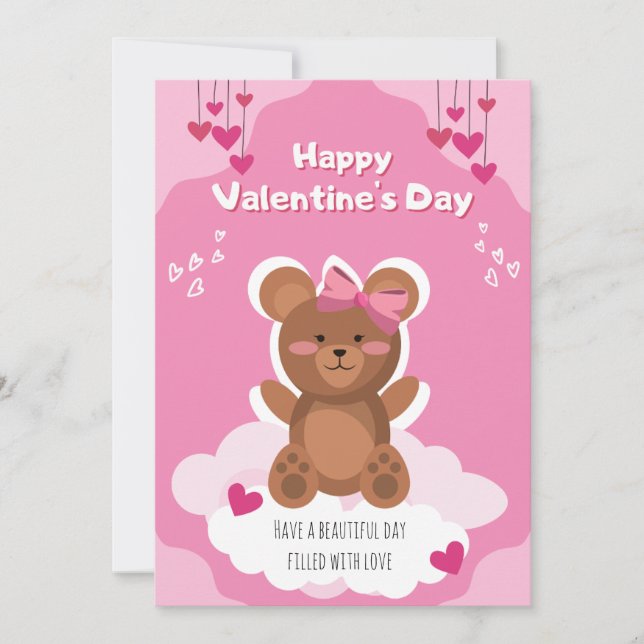 Cute Teddy Bear Valentine's Day Card for Kids  (Front)