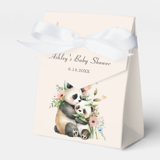 Cute Teddy Bear & Watercolor Flowers Baby Shower Favour Box (Front Side)