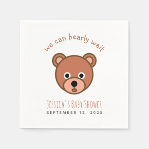 Cute Teddy Bear We Can Bearly Wait Baby Shower Napkin