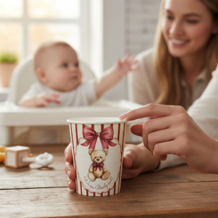 Cute Teddy Bear "We Can Bearly Wait" Baby Shower Paper Cups