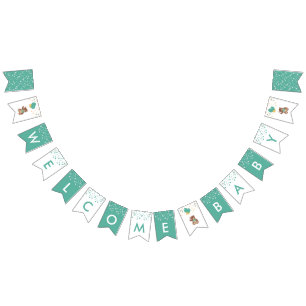 Cute Teddy Bear Welcome Gender Neutral Baby Shower Bunting