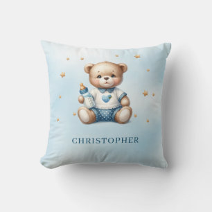 Cute teddy bear with baby bottle cushion