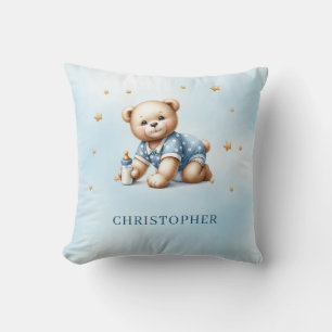 Cute teddy bear with baby bottle cushion
