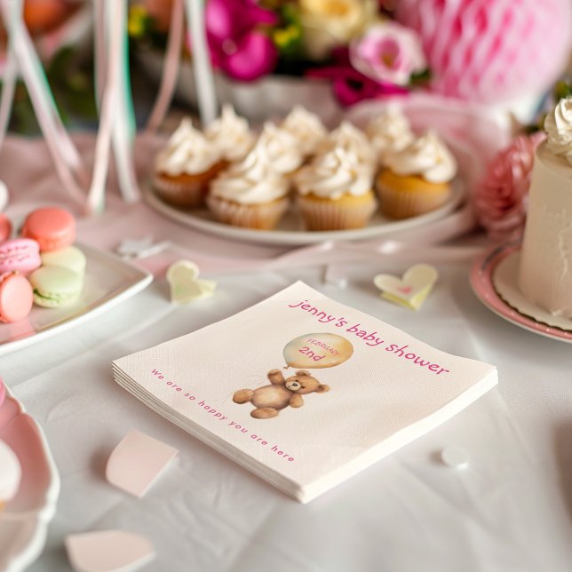 Cute teddy bear with balloon baby shower napkin (Creator Uploaded)