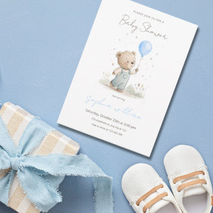 Cute Teddy Bear with Balloon Boy Baby Shower Invitation