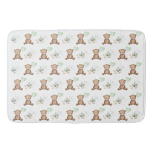 Cute Teddy Bear With Balloon & Greenery Kids Bath Mat