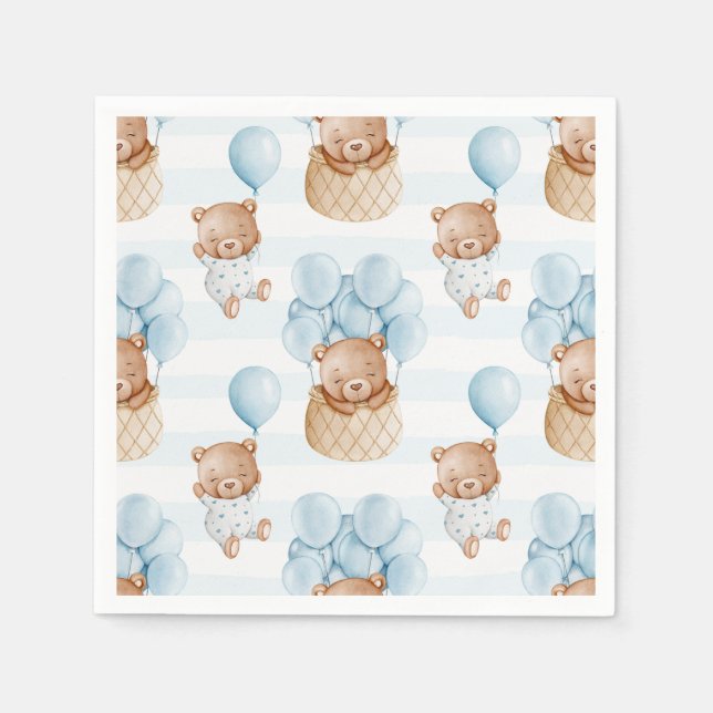 Cute Teddy Bear with Balloons Baby Shower Napkin (Front)