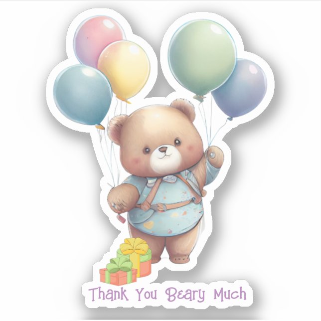 Cute Teddy Bear with Balloons Custom Cut Vinyl (Front)
