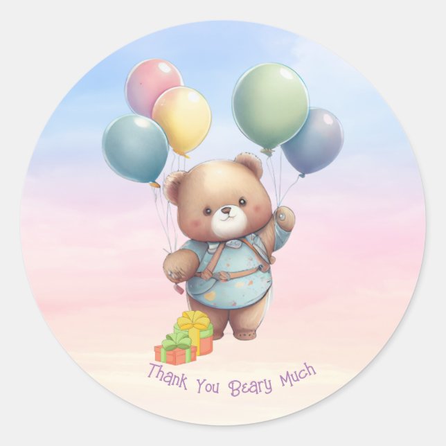 Cute Teddy Bear with Balloons Personalised Classic Round Sticker (Front)