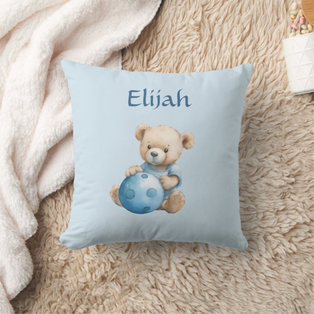 Cute Teddy Bear with Blue Ball Cushion (Blanket)