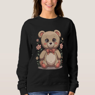 Cute Teddy Bear with Bow Tie and Pastel Flowers Sweatshirt