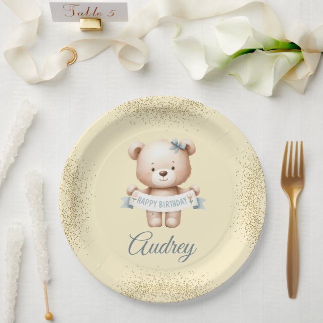 Cute Teddy Bear with Brithday Paper Plate (Wedding)