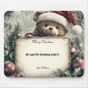 Cute Teddy Bear with Christmas Decorations – Festi Mouse Pad