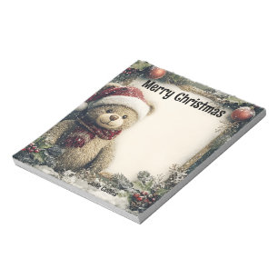 Cute Teddy Bear with Christmas Decorations Notepad