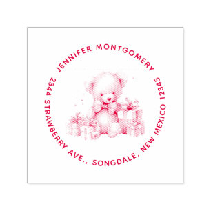 Cute Teddy Bear with Christmas Presents Address Self-inking Stamp