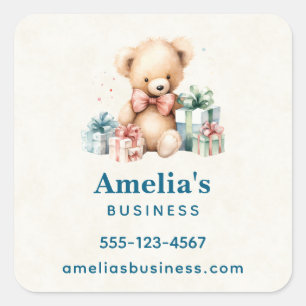 Cute Teddy Bear with Christmas Presents Business Square Sticker