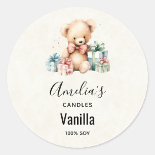 Cute Teddy Bear with Christmas Presents - Candle Classic Round Sticker