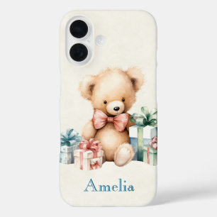 Cute Teddy Bear with Christmas Presents iPhone 16 Case