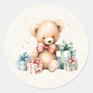 Cute Teddy Bear with Christmas Presents Classic Round Sticker