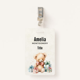Cute Teddy Bear with Christmas Presents ID Badge