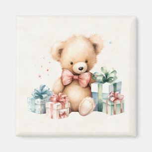 Cute Teddy Bear with Christmas Presents Magnet
