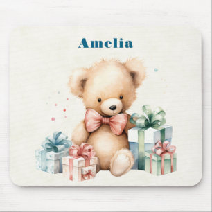 Cute Teddy Bear with Christmas Presents Mouse Pad