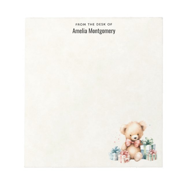Cute Teddy Bear with Christmas Presents Notepad (Front)