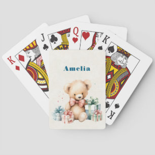 Cute Teddy Bear with Christmas Presents Playing Cards