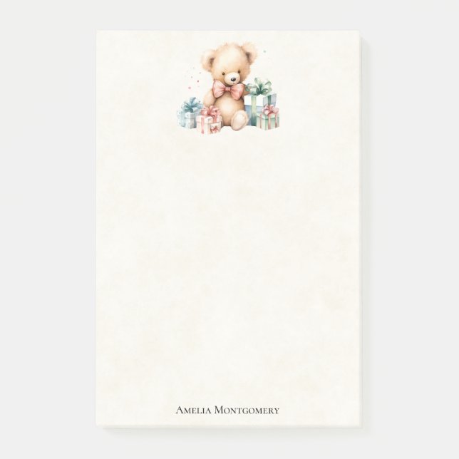 Cute Teddy Bear with Christmas Presents Post-it Notes (Front)