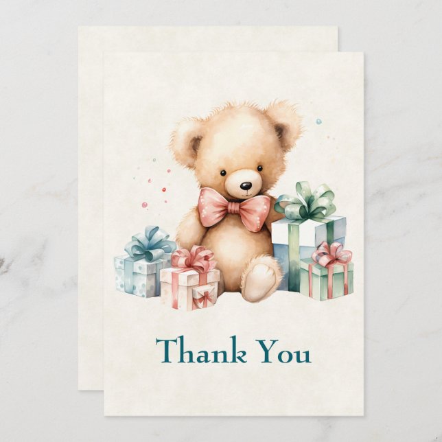 Cute Teddy Bear with Christmas Presents Thank You Card (Front/Back)