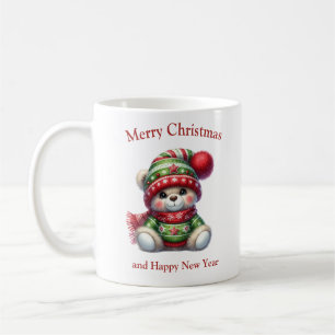 Cute teddy bear with Christmas sweater and hat Coffee Mug