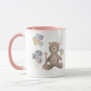 cute teddy bear with cubes and balloons mug