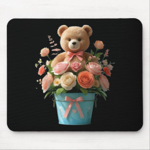 Cute Teddy Bear with Flower Funny Unisex Design Mouse Pad