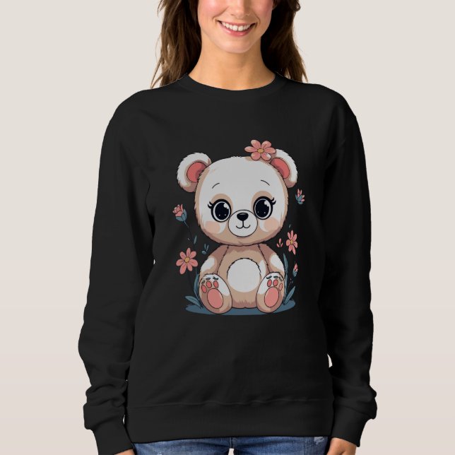 Cute Teddy Bear with Flowers Pastel Nursery Sweatshirt (Front)