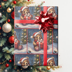 Cute Teddy Bear with Gift Christmas Roll of Wrapping Paper