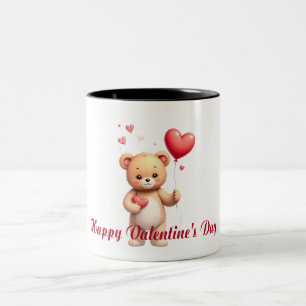 Cute Teddy Bear with Heart – Happy Valentine’s Day Two-Tone Coffee Mug