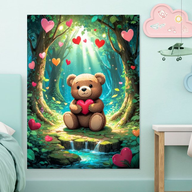 Cute Teddy Bear with Heart in Forest Poster (Creator Uploaded)