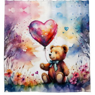Cute Teddy bear with Heart shaped balloon Shower Curtain