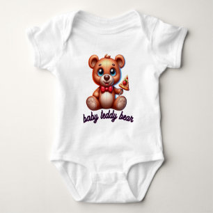 🧸Cute Teddy Bear with Pizza  Baby Bodysuit
