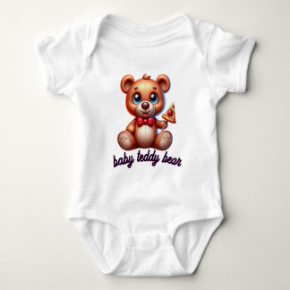 🧸Cute Teddy Bear with Pizza Baby Bodysuit