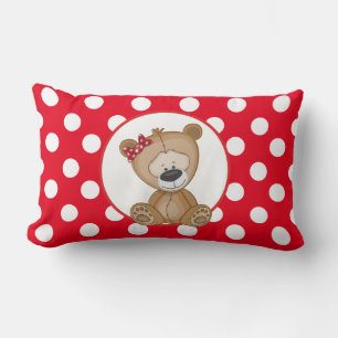 Cute Teddy Bear with Polka Dots Lumbar Cushion